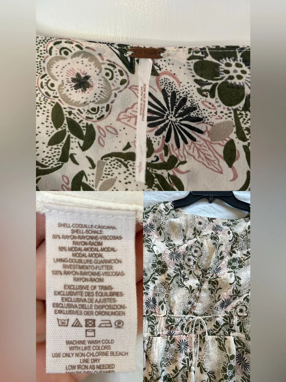 FREE PEOPLE Stealing Fire Mini Dress In Ivory Green Combo floral boho Sz S